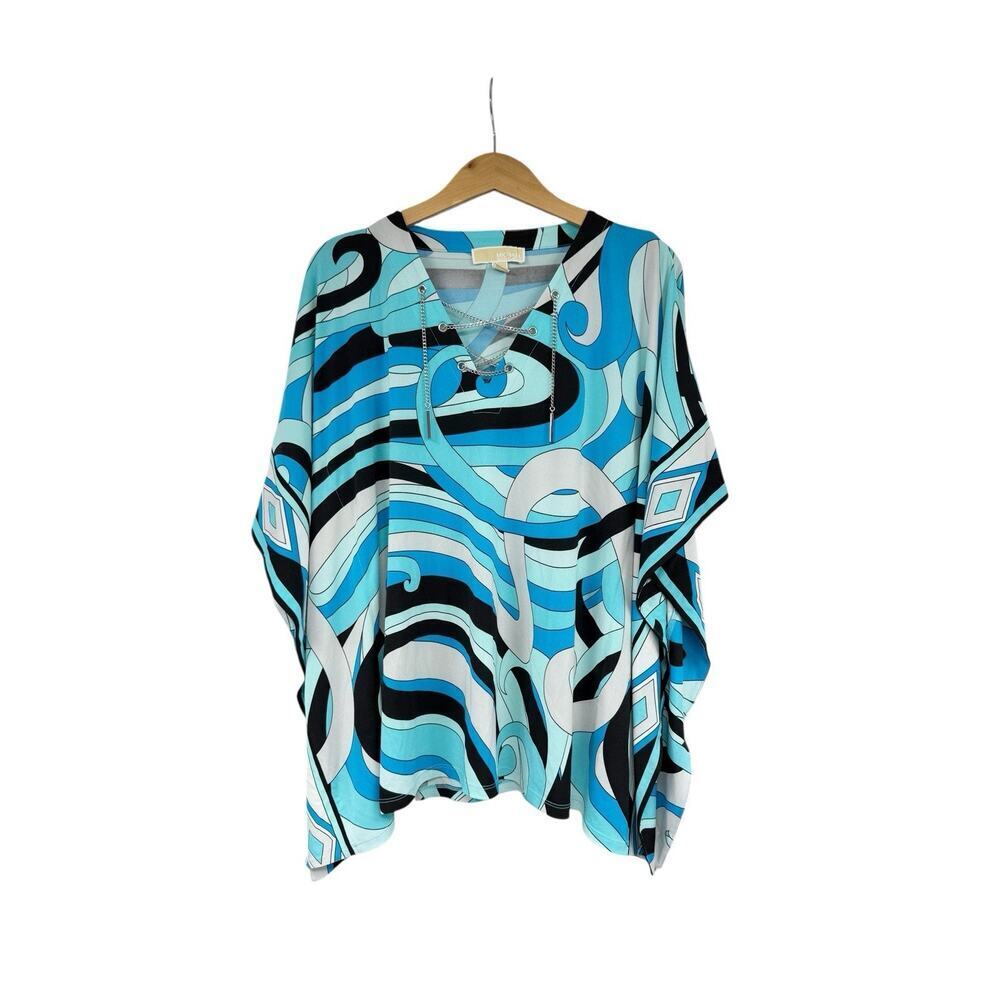 Michael Michael Kors Abstract Print Blue Kimono Style Top Womens Medium